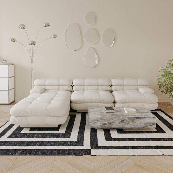 English Elm Urban Modern Modular Sofa Teddy Fleece Capitonné Design High Modularity Plush Comfort Corner Ready for Cozy Living Spaces Beige B341S00036