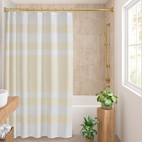 JLA Home Madison Park - Shower textured waffle curtain with heathered stripe and 3M Scotchgard for spa-like, water-resistant style 72 L x 108 W x 0.13H MP70-8563