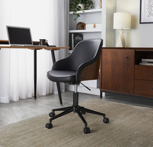 English Elm Office Task Chair with Walnut Accents Faux Leather Seat and Mid-century Modern Style B202P474169