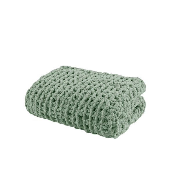 Madison Park Chenille Chunky Knit Casual Throw MP50-8239 Sage Green