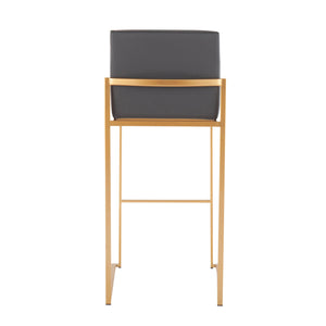 English Elm Fuji High Back Barstool Set Of 2: Chic Gold Steel Frame & Grey Faux Leather For Modern Comfort B202P222177