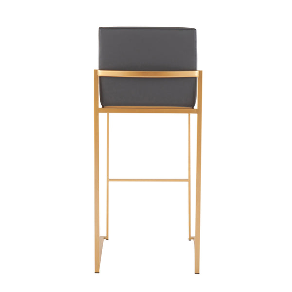 English Elm Fuji High Back Barstool Set Of 2: Chic Gold Steel Frame & Grey Faux Leather For Modern Comfort B202P222177