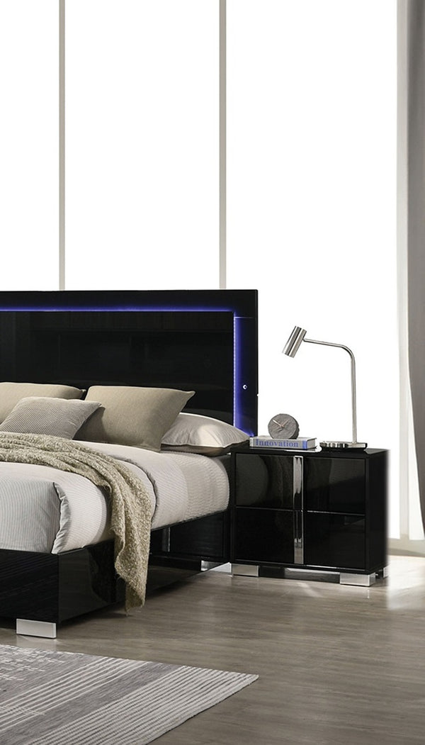 English Elm Black Modern Piano Nightstand with Chrome Legs & Vertical Handles, UV Finish, Contemporary 23.5"W x 15.5"D B011P317867