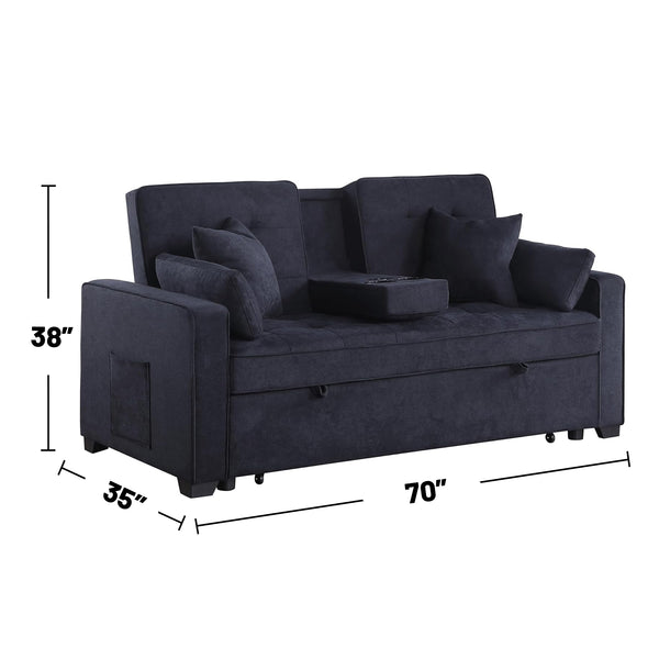 English Elm Woven Convertible Sleeper Loveseat with Dropdown Console, USB Ports, Cup Holders & Storage Pockets - Dark Gray B016S00046