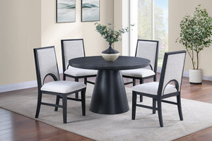 English Elm Dining Italian-Inspired Formal Dining Set with Glass Insert, Tufted Upholstery & Carved Accents, 7pc Black,White 52 L x 52 W x 4 H B011S01728