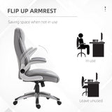 English Elm Vinsetto High Back 360° Swivel Ergonomic Home Office Chair With Flip Up Arms, Faux Leather Computer Desk Rocking Chair, Grey