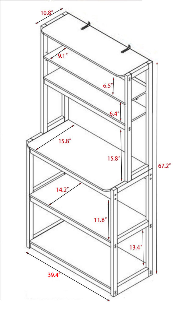 English Elm 39.37" 5-Tier Bakers Rack for Kitchen with Spacious Shelves, Durable Particle Board, Coffee Bar Stand Brown+White W1412P230434