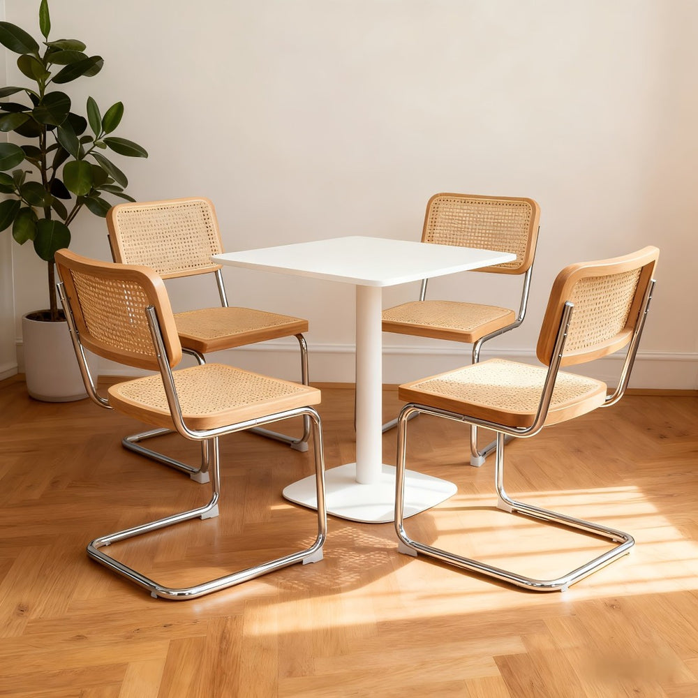 English Elm Dining Chairs Set of 4 Velvet Seat Woven Rattan Back Chrome Cantilever Frame W2105S00008