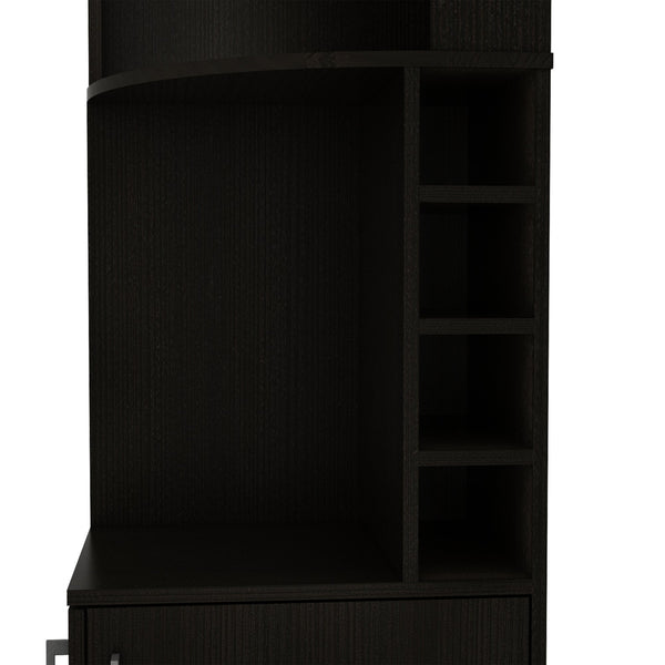 English Elm Syrah Corner Bar Cabinet with 8 Bottle Cubbies, 12-Glass Rack, Double Doors & Two Shelves - Black B070P217879