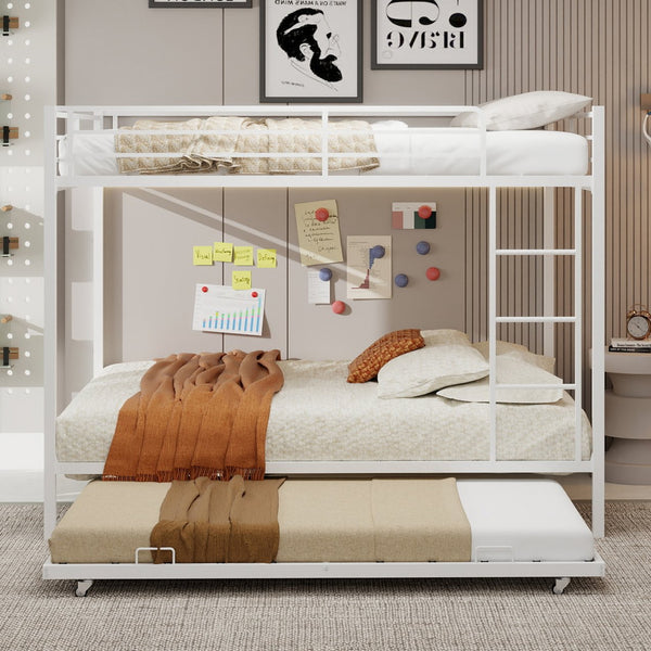 English Elm Durable Iron Bunk Bed With Trundle And Safety Rails, Modern Design For Kids & Guests, Easy Assembly W1935P360863