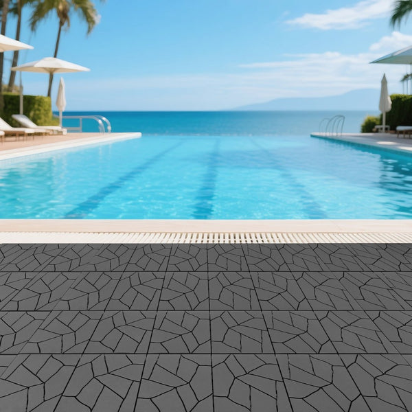 English Elm Stone Texture Interlocking Patio Deck Tiles Polypropylene Outdoor Floor Set 44 Piece W3022P251849