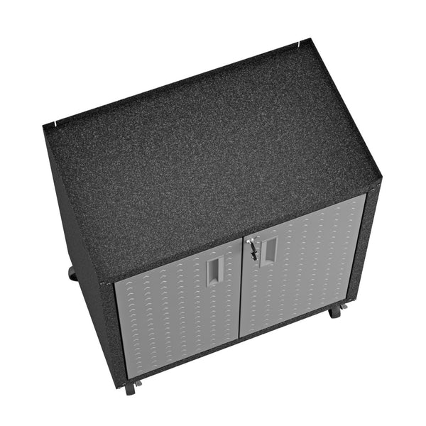 English Elm Rolling Metal Garage Cabinet with Locking Doors Diamond Texture Industrial Storage Dark Grey B365P398227