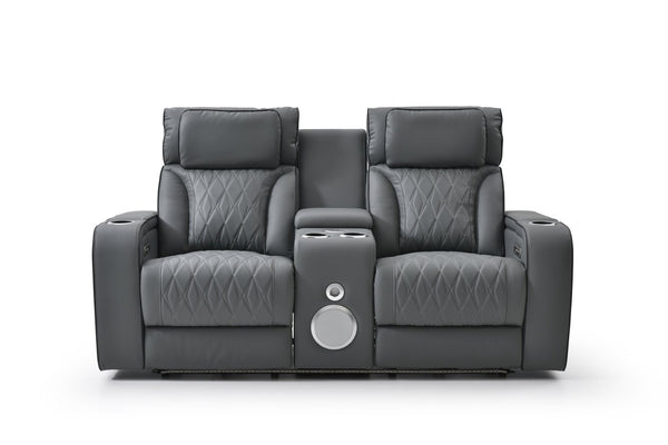 English Elm Lumin Power Reclining Loveseat with Led Lighting Bluetooth Speakers and Usb Ports Gray B078P497927
