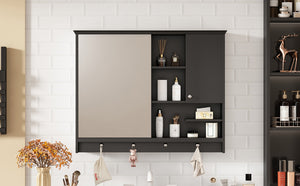 English Elm 36 Inch Wall Mounted Medicine Cabinet with HD Mirror, Adjustable Shelves, Towel Hooks, Modern Style Black N710P254924B
