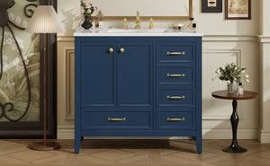 English Elm 36" Solid Pine Bathroom Vanity with Ceramic Sink 4 Soft Close Drawers Vintage Style Blue N759S293646C