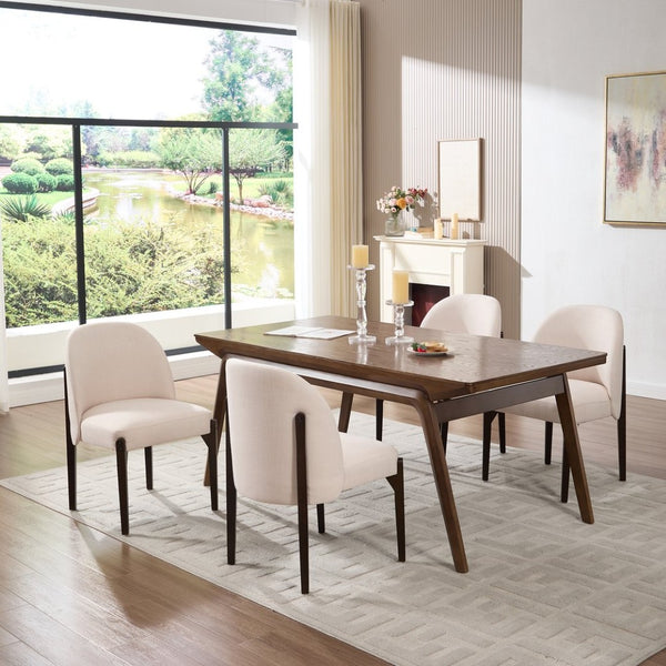 English Elm Wooden Wingback Dining Chairs Upholstered Farmhouse Modern Set with Lumbar Support Beige W3244P429255