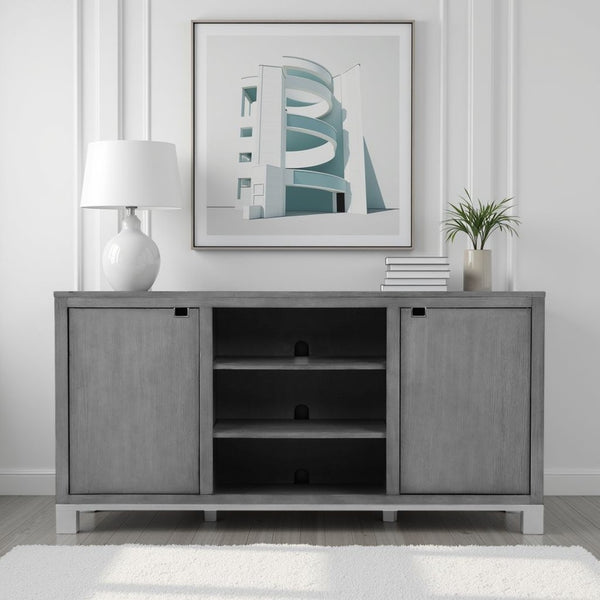 English Elm Pacific Heights Scandinavian Ash Grey Media Console with Open Shelving for Living Rooms B108P481209