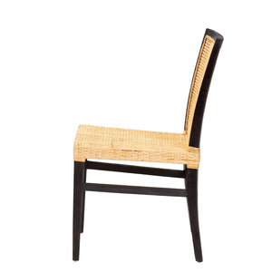 English Elm Mid-century Modern Solid Wood Woven Rattan Dining Chair for Organic Warm Interiors B2750P420429