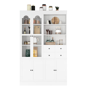 English Elm Topmax Shaker Buffet Hutch with Glass Doors Drawers and Pull-out Trays SP000092AAK