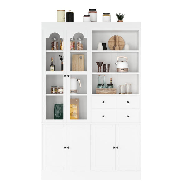 English Elm Topmax Shaker Buffet Hutch with Glass Doors Drawers and Pull-out Trays SP000092AAK