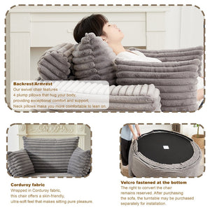 English Elm 55'l Chenille Round Sleeper Chair Fluffy Sculptural Seat for Living Room or Bedroom Grey W834P401583