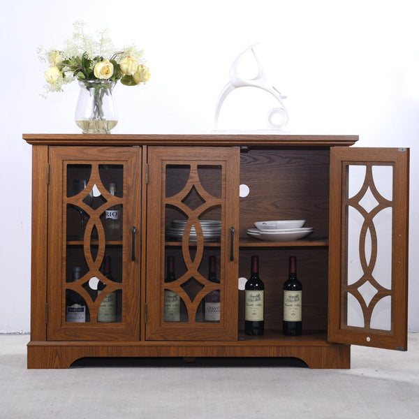 English Elm 48.66" Wide Tempered Glass Door Buffet Sideboard with Adjustable Shelves Dark Finish Dark Oak W2899P372745