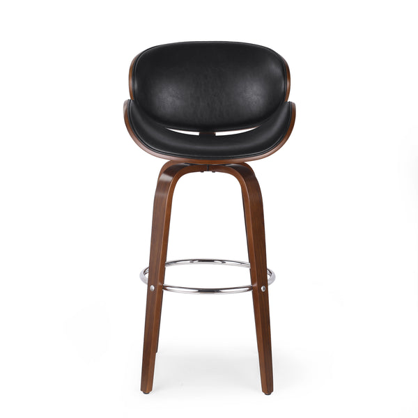 English Elm Christopher Knight Home® - 30" Mid-Century Modern Upholstered Swivel Barstool with Beech Frame, Concave Seat, Easy-Clean Leather Finish Black 67493.00PUMDNT
