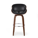 Christopher Knight Home® - Noble House - - 30" Mid-Century Modern Upholstered Swivel Barstool, Midnight Black, Walnut