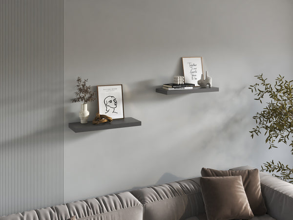 English Elm Floating Shelves - Modern Matt Gray Wall-Mounted Storage For Home Décor & Organization, 2 Shelves B097P250918