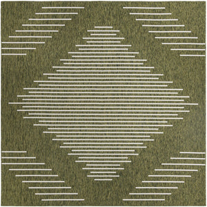 Unique Loom Outdoor Modern Tambor Machine Made Lines Rug Green, Ivory 13' 0" x 13' 0"