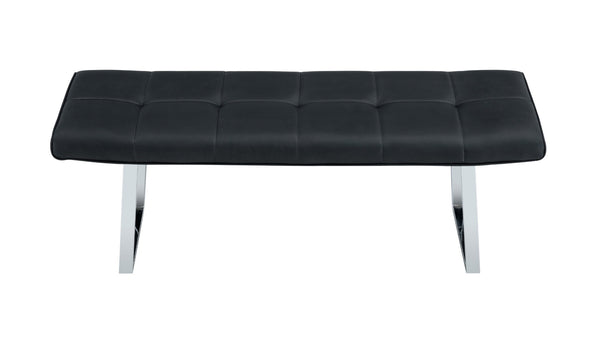 English Elm Dining Bench Faux Leather Upholstered Seat with Arched Metal Legs for Modern Interiors W3493P449289