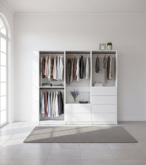 English Elm Prosper Freestanding White Wood Walk-In Closet System with Oak Finish, Modular Durable Storage Design B040S00138