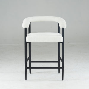 English Elm Modern Upholstered Bar Stools with Boucle Fabric and Armrests, Sturdy Metal Frame, Ergonomic Comfort White W1901P264274