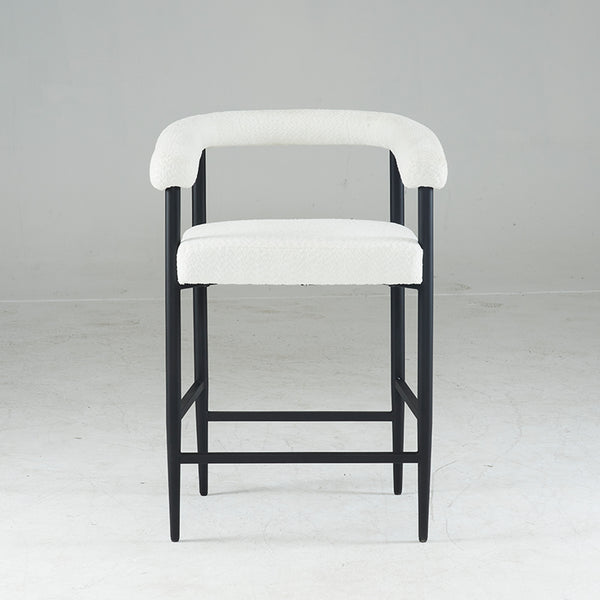 English Elm Modern Upholstered Bar Stools with Boucle Fabric and Armrests, Sturdy Metal Frame, Ergonomic Comfort White W1901P264274