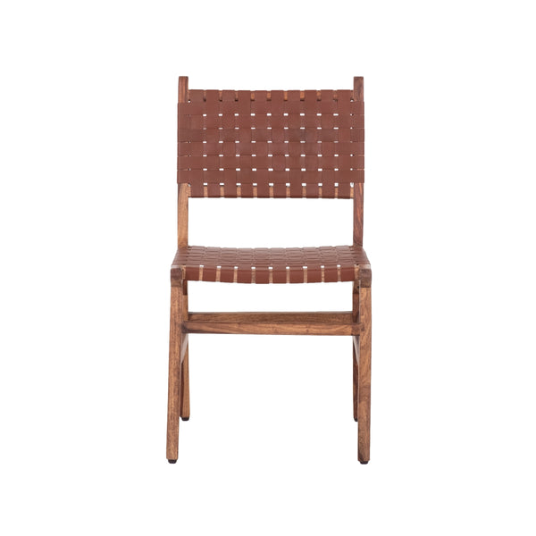 English Elm Wooden Classic Leather Woven Dining Chairs Set of 2 — Sturdy Wooden Frame, Comfortable Stylish Seats B2741P329230