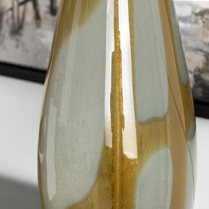 Crestview Collection 33.5"H Glass Table Lamp - Elegant Amber & Gray Design, Crystal Base, White Shade & Twin Pull Chains   Cvabs2376