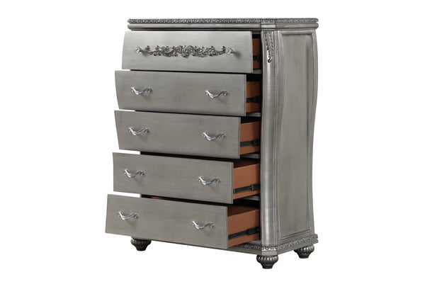 English Elm Destiny 5-Drawer Chest Silver Finish — Elegant Solid & Manufactured Wood Storage with Metal Pulls, Spacious Organization B009P234702