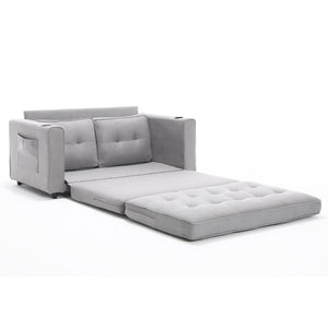 English Elm {VIDEO 3-in-1 Upholstered Futon Sofa Bed Convertible Loveseat with Tufted Back, Cup Holders & Side Pockets Light Gray W2325P183182
