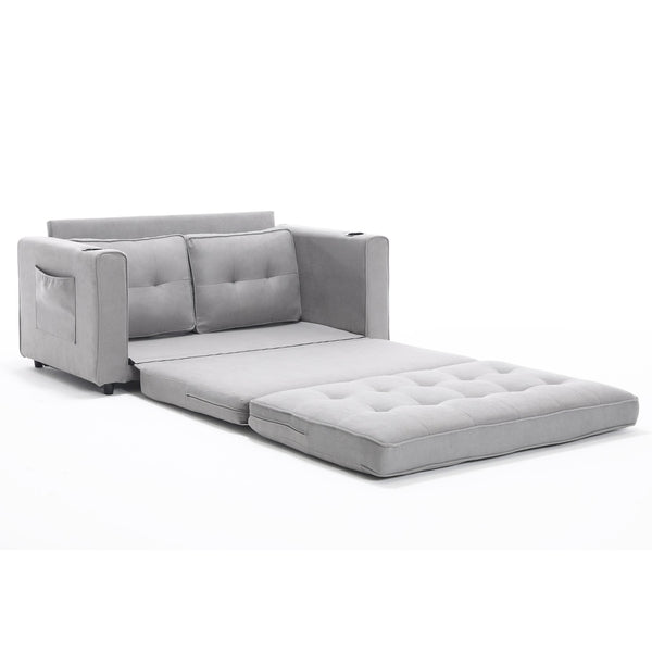 English Elm {VIDEO 3-in-1 Upholstered Futon Sofa Bed Convertible Loveseat with Tufted Back, Cup Holders & Side Pockets Light Gray W2325P183182