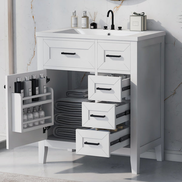 English Elm 30" Modern Bathroom Vanity With Sink Combo - Stylish White Cabinet, Ample Storage & Durable Design N725S999222K-6