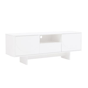 English Elm Ella Mid-Century 59" TV Stand with Cable Management, Adjustable Shelves, Drawer & Sled Legs White B365S00124