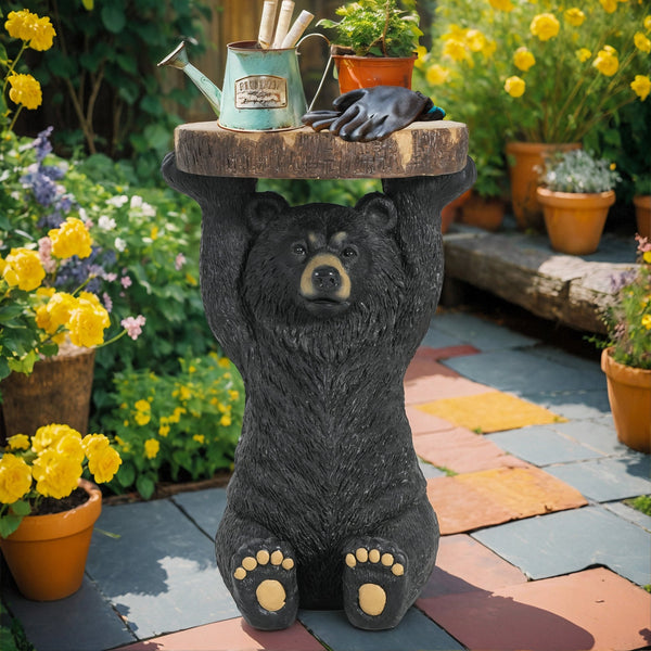 English Elm Christopher Knight Home® - Black Bear MGO Side Table Pedestal — Hand-Painted Resin Bear Stool with Faux Wood Top, Indoor/Outdoor Decor N765P353629K