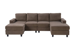 English Elm 98.8" Corduroy U-shaped Sectional with Modular Ottomans and Dense Foam for Family Rooms Brown W5515S00032