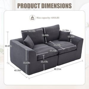 English Elm UNITED Cloud Couch Modular Sectional Sofa with Corduroy Cover, Ergonomic 2-Seater, No Assembly Needed Dark Gray W1568P371127