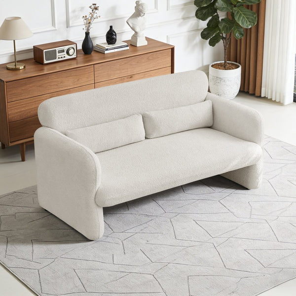 English Elm Best-selling Boucle Cloud Loveseat Velvet Upholstered 2 Seater with Lumbar Pillow Beige W1765P334058