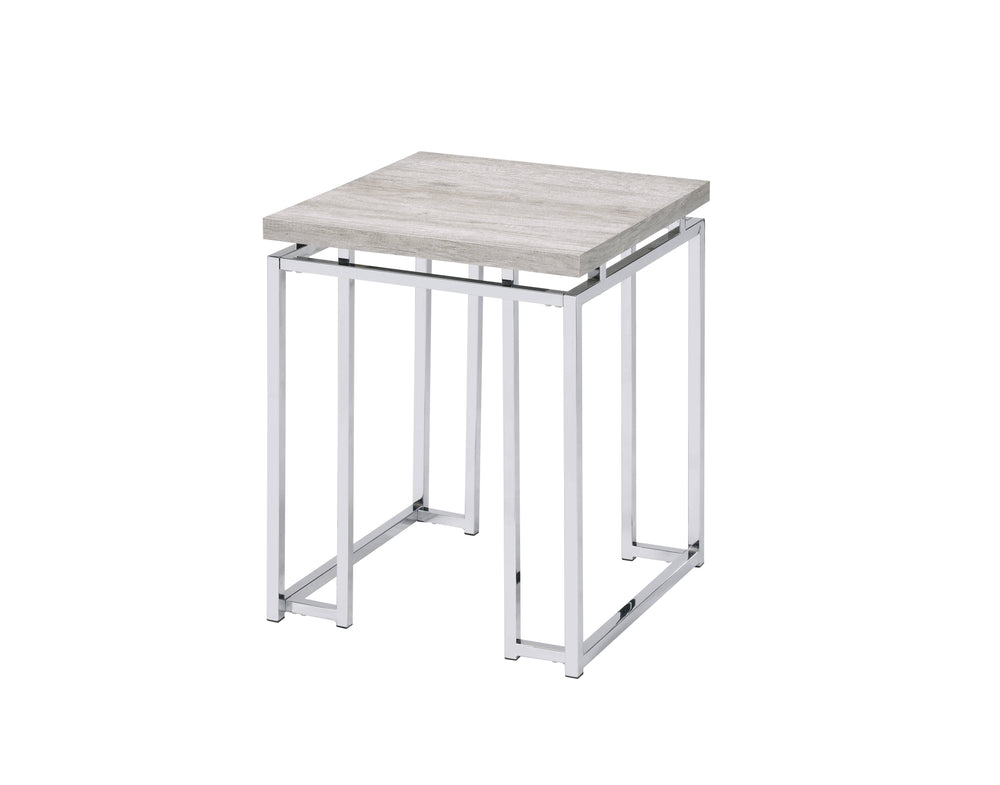 English Elm Chafik Square Natural Oak End Table with Chrome Sled Base, Metal Apron Trim, Compact Modern Design B2726P271195