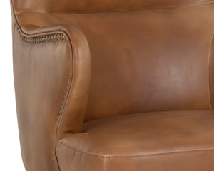 Sunpan Hubert Regal Office Chair - Wingback Design in Tobacco Tan Faux Leather with Black Birch Base