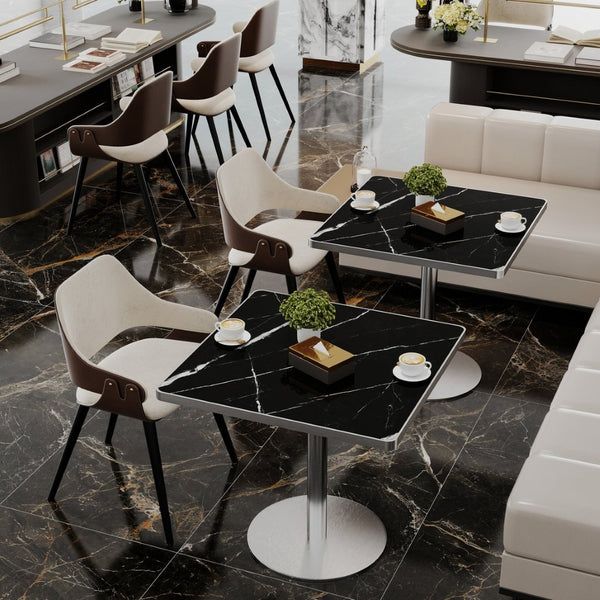 English Elm Square Bistro Pedestal Table Faux Marble Top Tulip Base for Small Dining Spaces W3316P421497