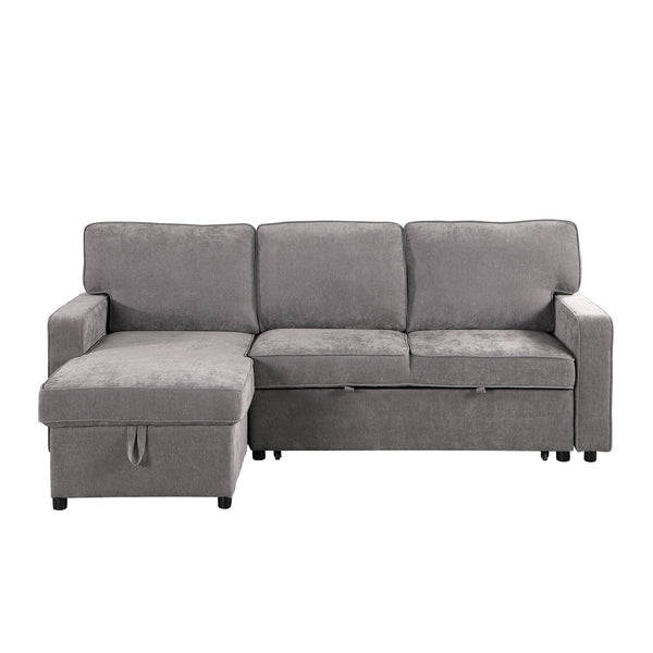English Elm Upholstery Grey Sectional Sofa Bed with Storage Chaise, Built-in USB, Cup Holders, Chenille Comfort W1099S00151