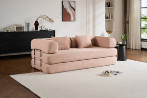 English Elm Convertible Sleeper Sofa Bed Corduroy 4-in-1 Folding Floor Couch with 35D Sponge Support and No-Assembly Pink W3434P378562